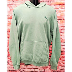 Puma Hoodie Mens Large Green Elevated Logo Kangaroo Pocket Fleece Lined Pullover